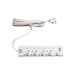 koolen Power Strip 4 Outlets, 2 USB Ports, 5m Cable, White - 301100008