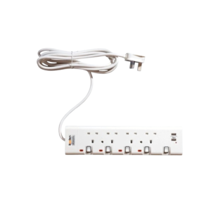 koolen Power Strip 4 Outlets, 2 USB Ports, 3m Cable, White - 301100007