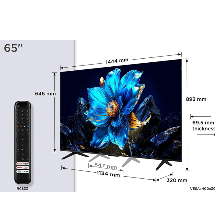 TCL TV 65 Inch QLED Smart  , 4K UHD, HDR +, 60Hz, Google TV - 65P7k - Image 3