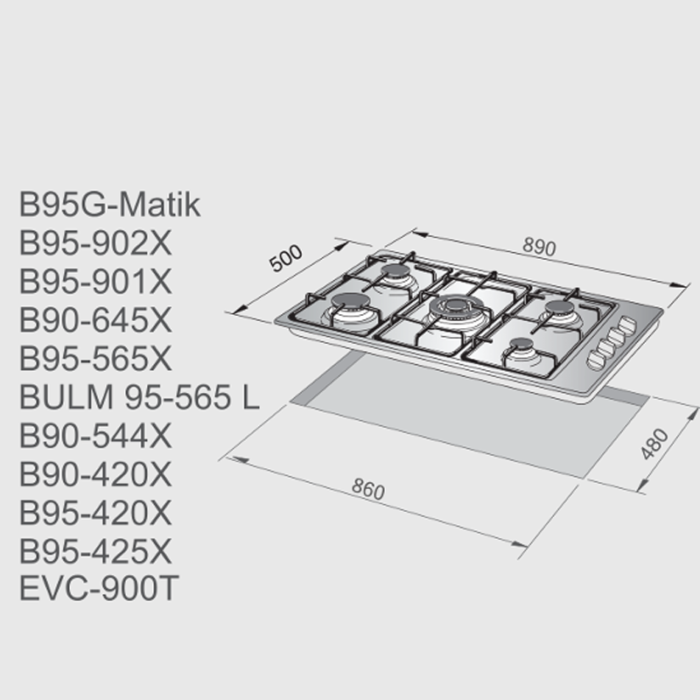 Bulm  90 cm hob 5 burners ØŒHeavy duty - BULM95-565L - Image 3