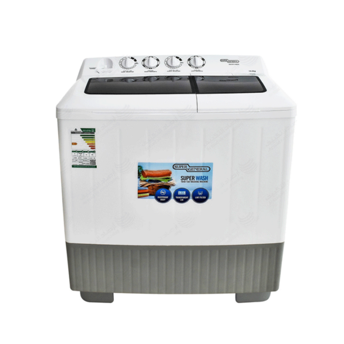 ⁦سوبر جنرال غسالة حوضين 12 كجم, ابيض -  KSGW1286⁩ - الصورة ⁦2⁩